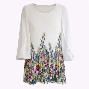 Floral Print Blouse - White with Multicolor Design